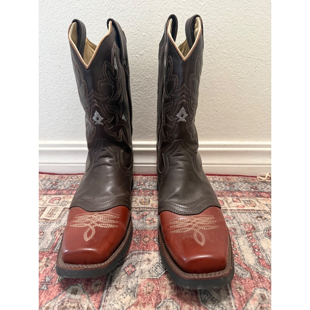 Dan Post Wisdom Mens Brown Leather Square Toe Cowboy Boots Size 9 Embroidered